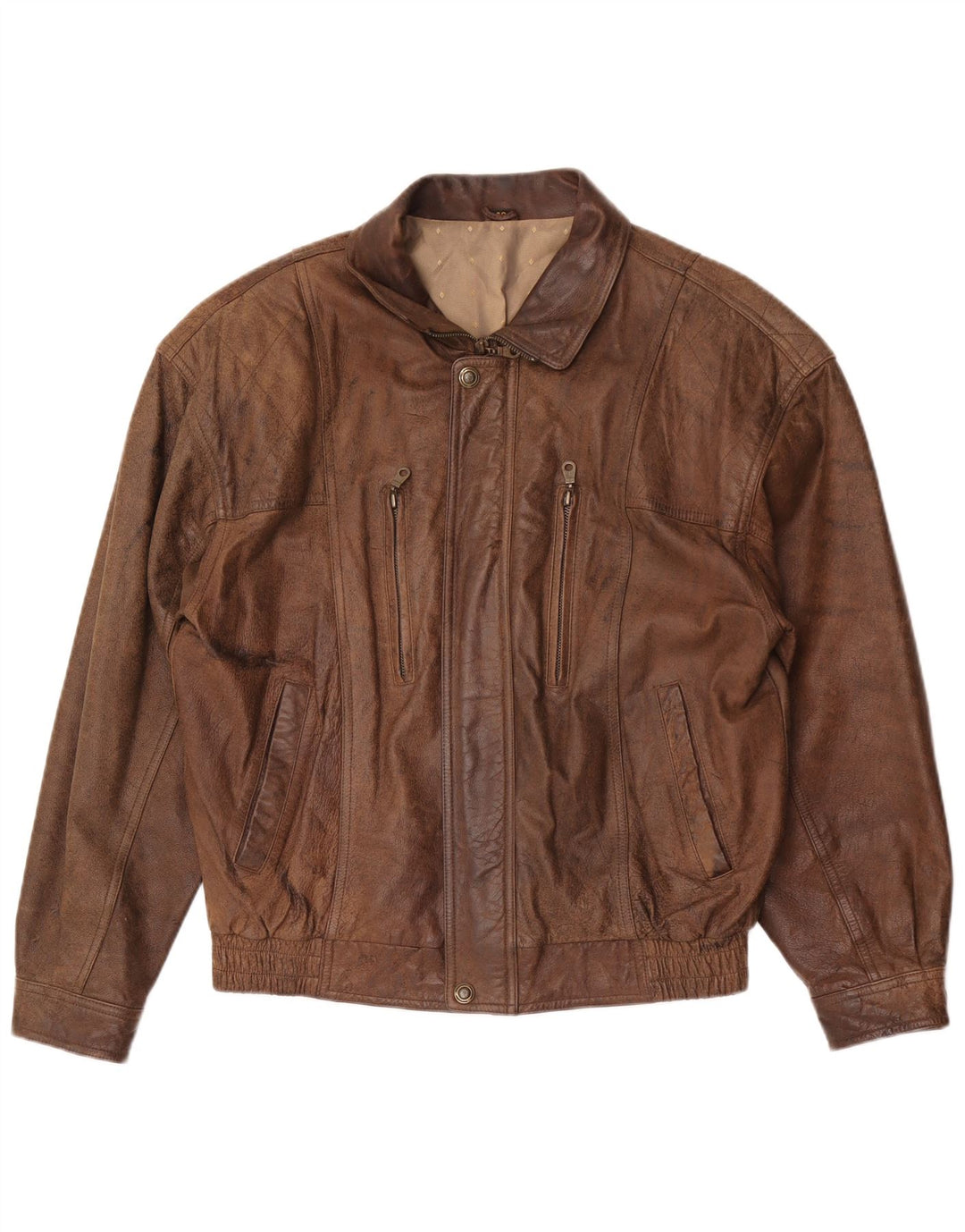 Giacca in pelle vintage da uomo IT 48 in pelle marrone medio