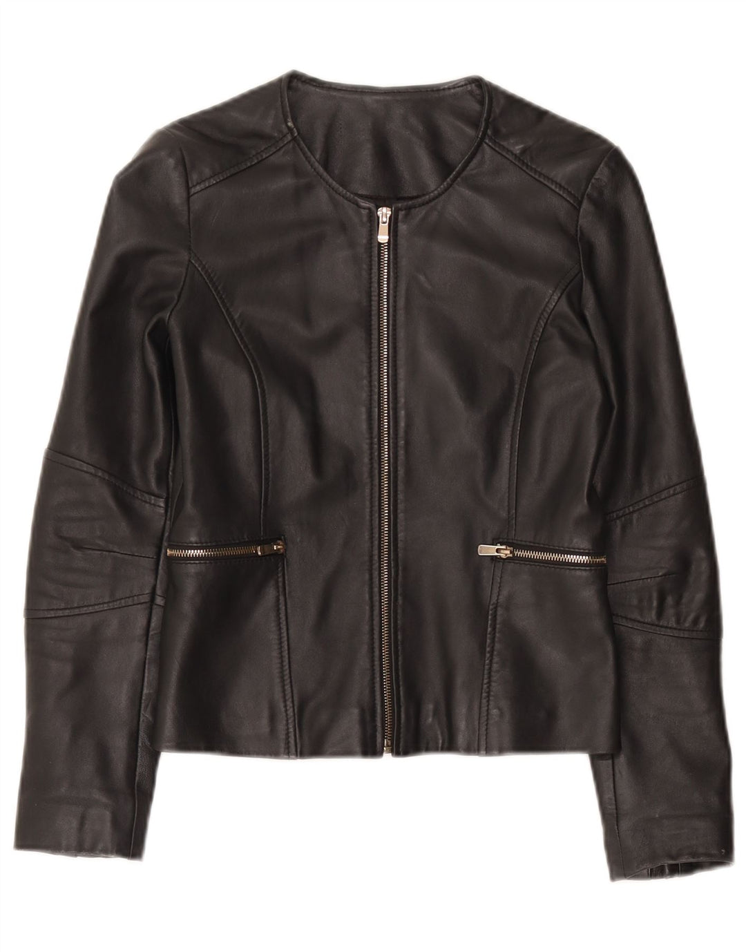 Giacca in pelle da donna vintage UK 10 piccola in pelle nera