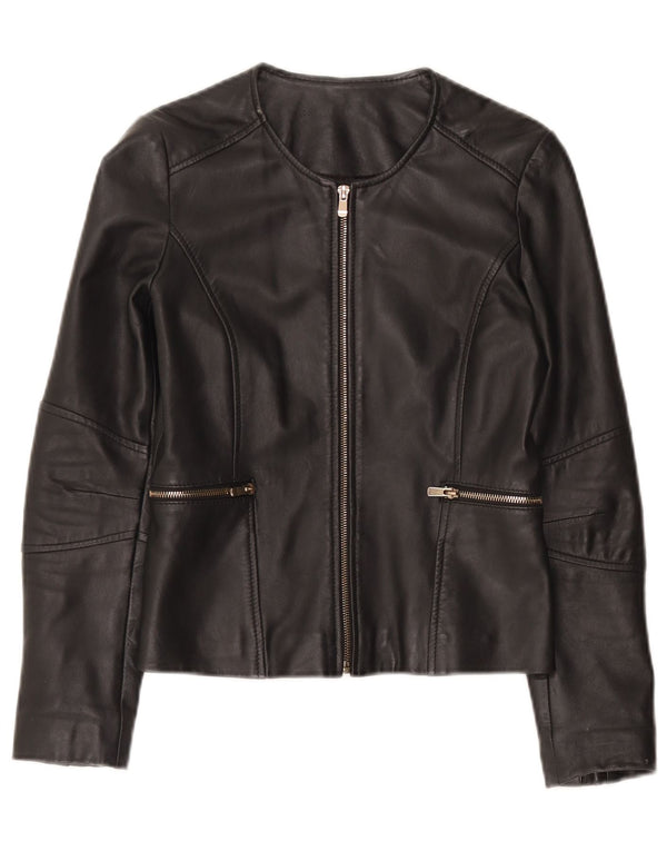 Giacca in pelle da donna vintage UK 10 piccola in pelle nera