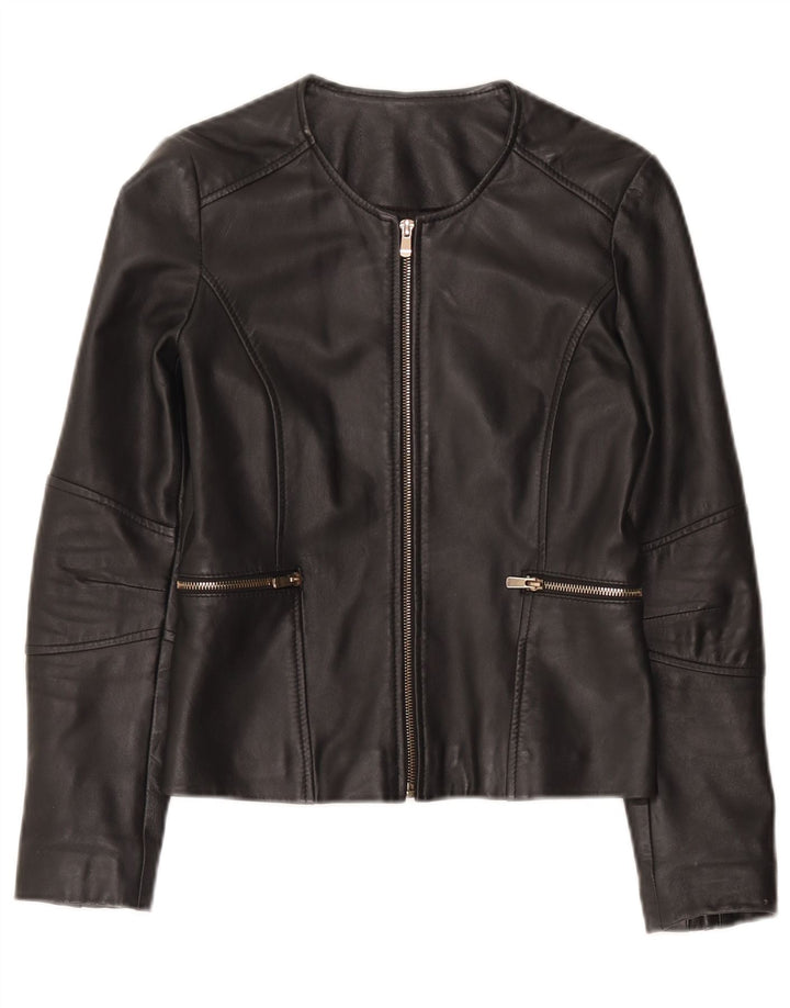 Giacca in pelle da donna vintage UK 10 piccola in pelle nera