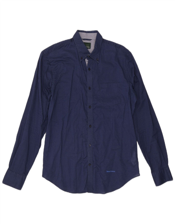 Camicia da uomo HENRY COTTONS taglia 39 cotone maculato medio blu navy