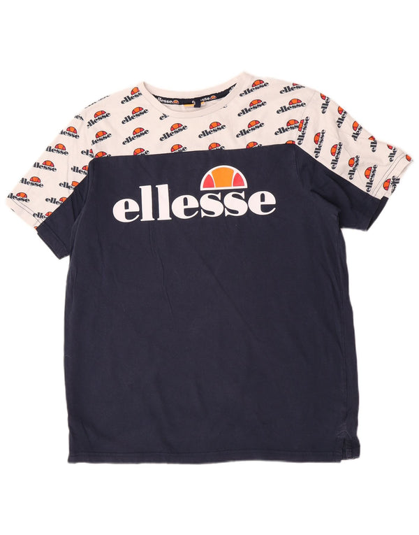 T-shirt grafica da uomo Ellesse Top grande in cotone color block blu navy