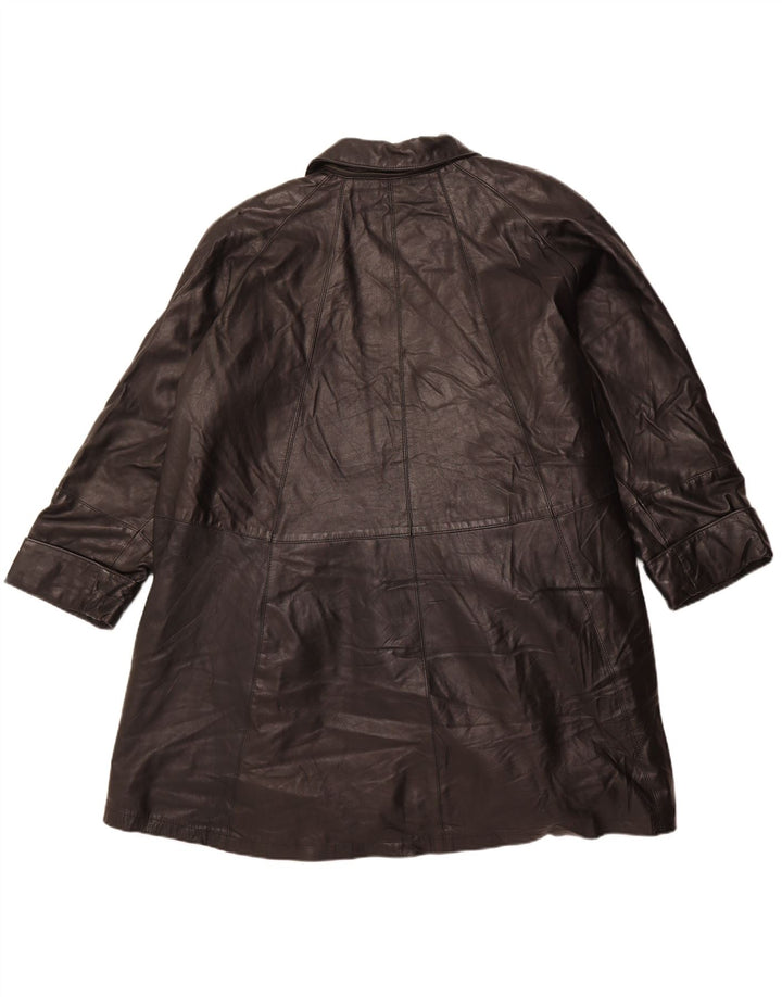 Cappotto oversize in pelle vintage da donna IT 56 grande in pelle nera