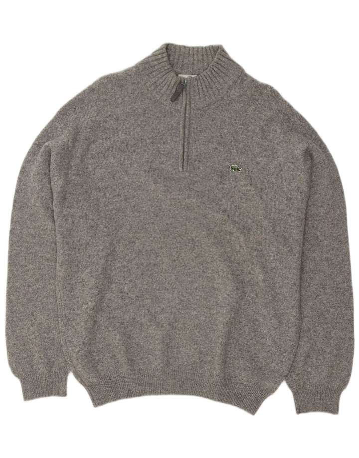Maglione da uomo con zip e collo Lacoste taglia 6 XL in lana vergine screziata grigia