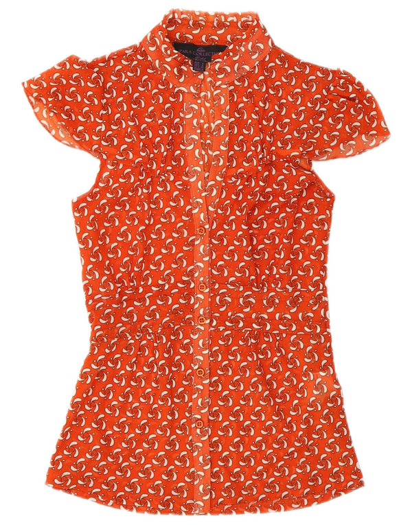 Zara Camicia a maniche corte da donna con motivo astratto, camicetta UK 8 piccola arancione