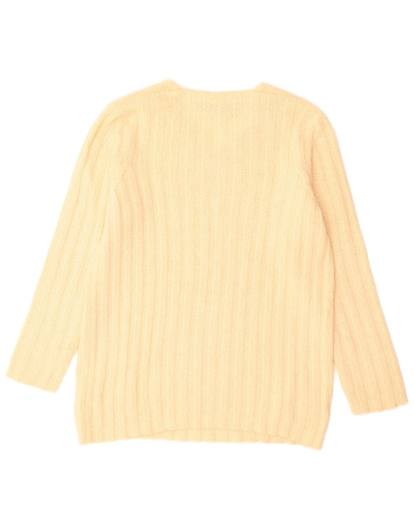 Maglione maglione da donna con scollo a V Stefanel UK 14 grande giallo