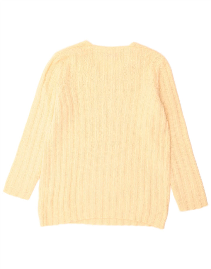 Maglione maglione da donna con scollo a V Stefanel UK 14 grande giallo