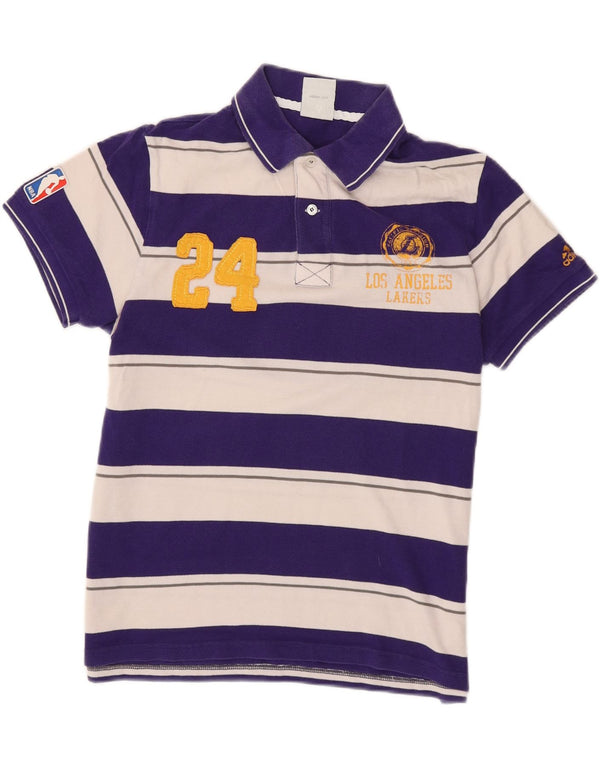 Polo da rugby grafica da uomo Adidas Los Angeles Lakers a righe blu medio