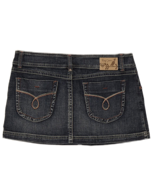Mini gonna in denim da donna dal taglio dritto Roxy US 12 Large W32 in cotone blu