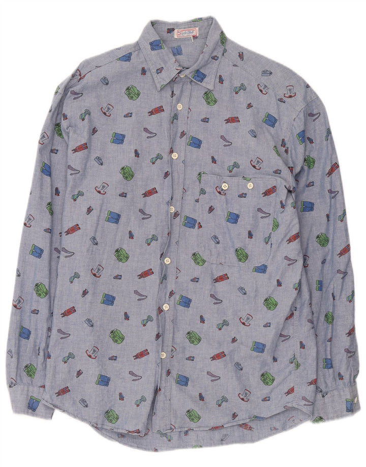 Camicia vintage da uomo con motivo astratto blu medio