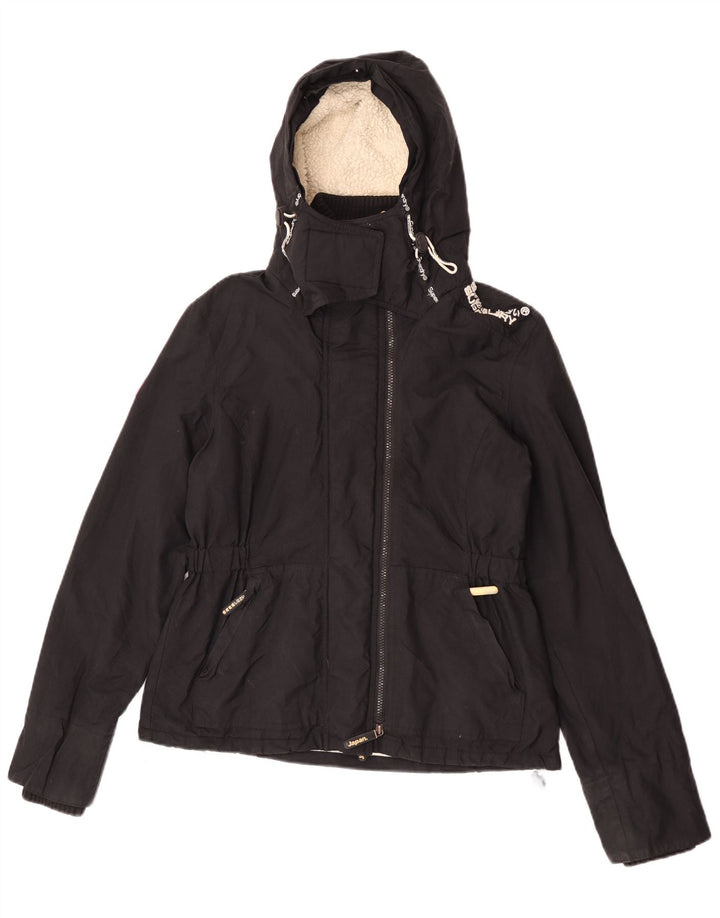 Giacca a vento con cappuccio grafica da donna Superdry UK 14 media nera