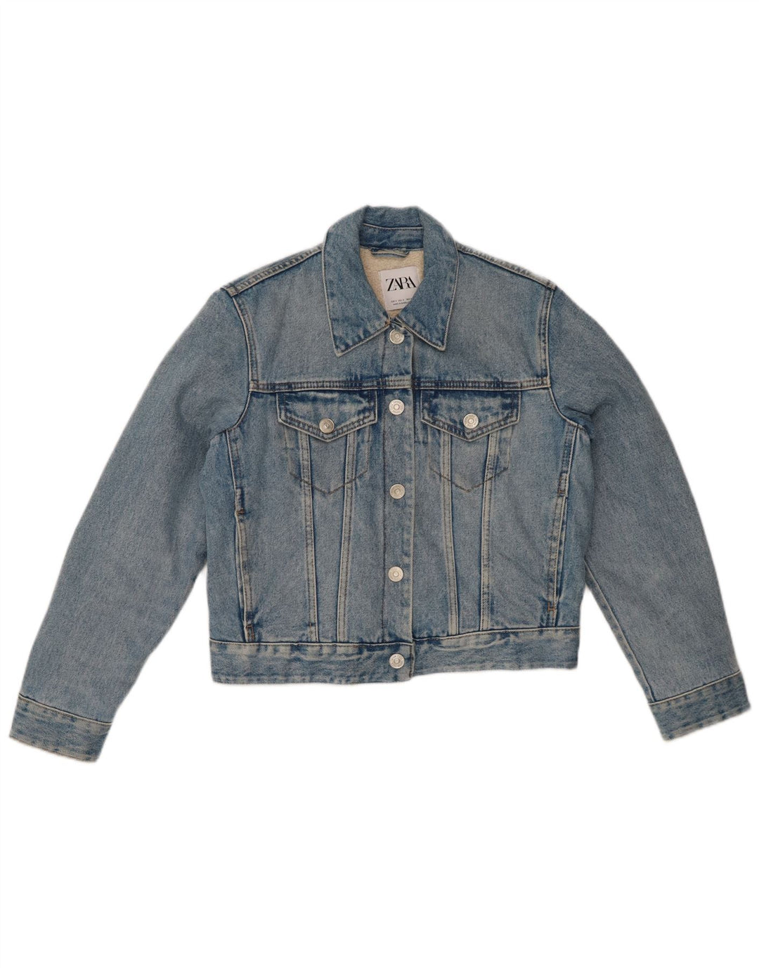 Giacca Sherpa corta in denim da donna ZARA UK 10 piccola in cotone blu