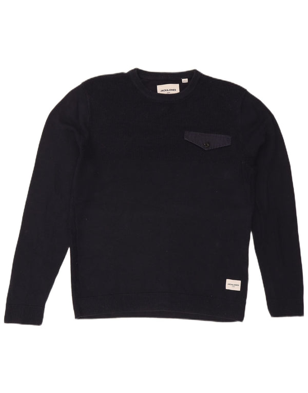 Maglione maglione girocollo da uomo Jack & Jones grande cotone blu navy