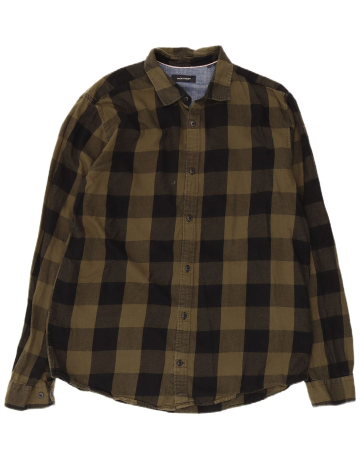 Camicia da uomo in flanella Jack & Jones XL in cotone a quadri kaki