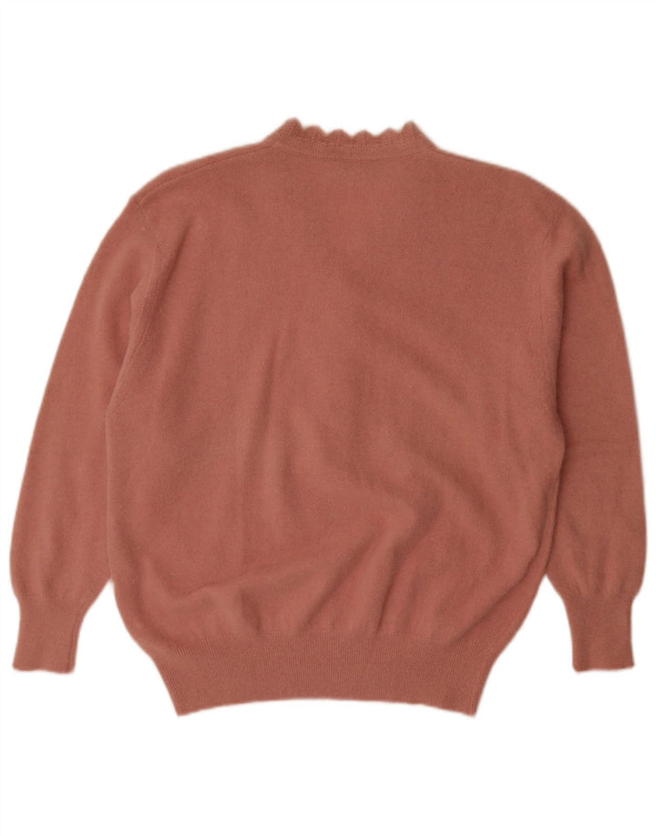 Maglione vintage da donna con collo a bottoni IT 52 2XL Rosa Angora