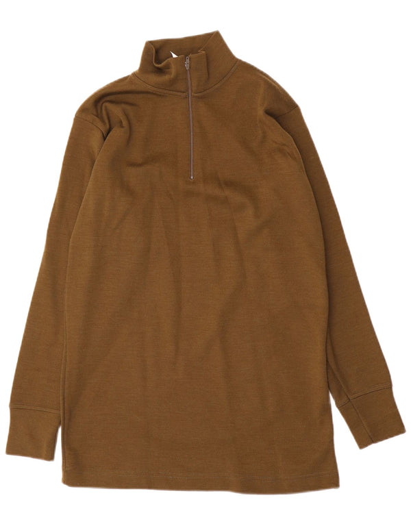 Maglione vintage da uomo con zip e collo in poliammide color kaki medio
