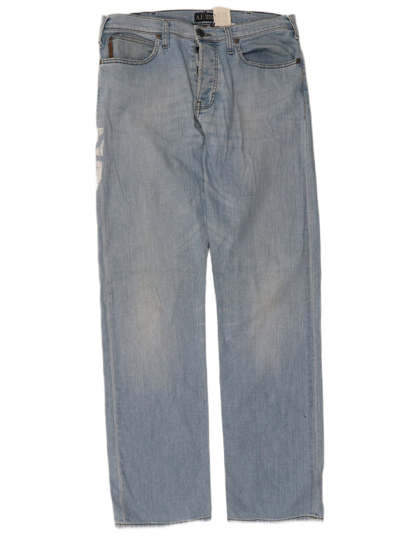 Jeans dritti con grafica da uomo Armani W36 L33 in cotone blu