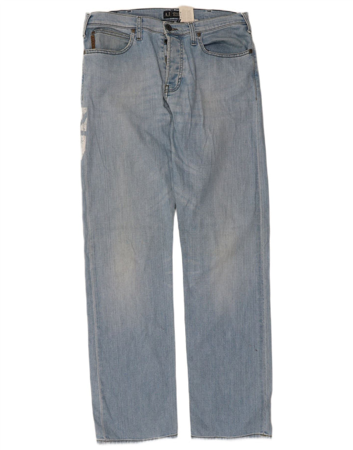 Jeans dritti con grafica da uomo Armani W36 L33 in cotone blu