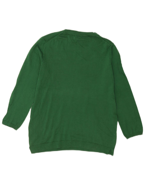 Massimo Dutti Womens Crew Neck Jumper Sweater UK 14 Large Green Cotton