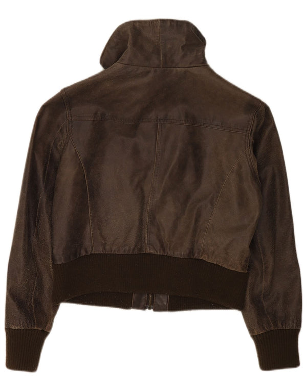 Giacca in pelle corta da donna BAY UK 16 grande in pelle marrone