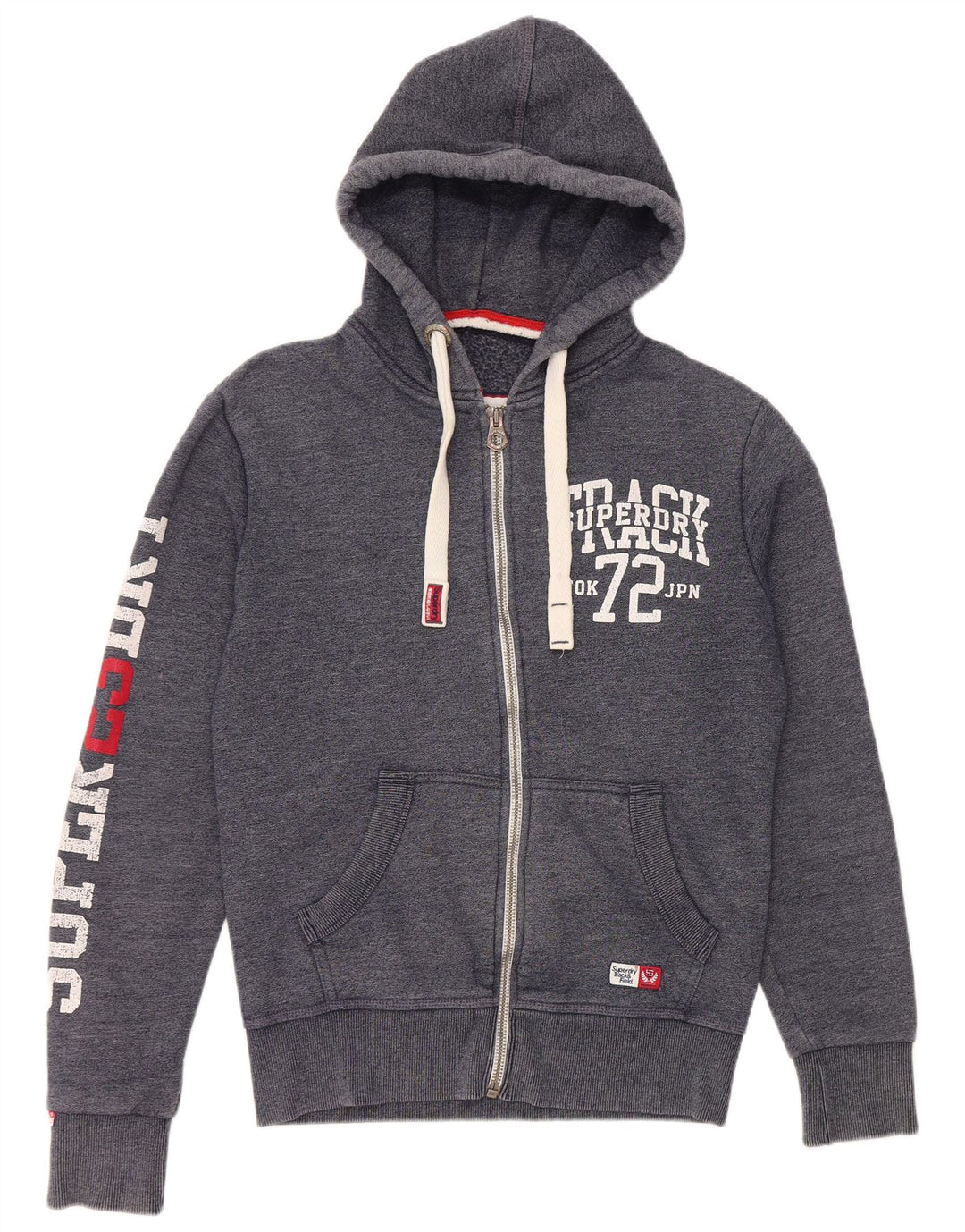 SUPERDRY Mens Graphic Zip Hoodie Sweater Small Navy Blue Cotton