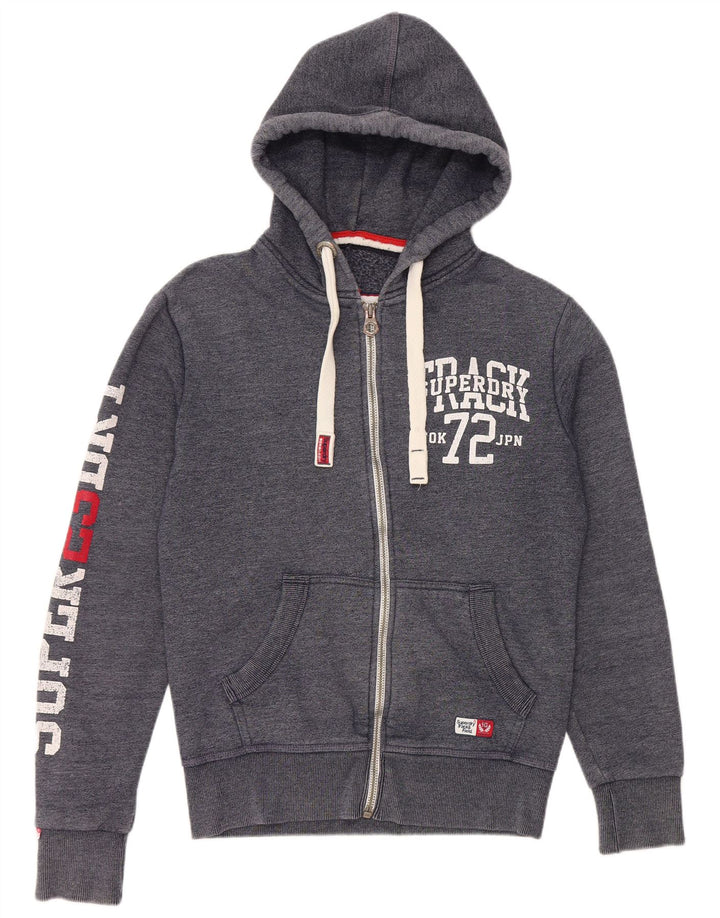 SUPERDRY Mens Graphic Zip Hoodie Sweater Small Navy Blue Cotton
