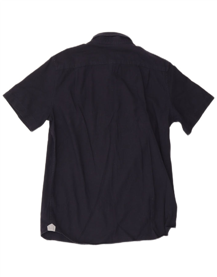 Camicia Lacoste da uomo a maniche corte vestibilità regolare in cotone blu navy medio