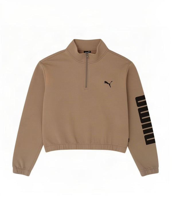 Felpa da donna con collo con zip e grafica corta Puma, taglia UK 18 XL, cotone beige