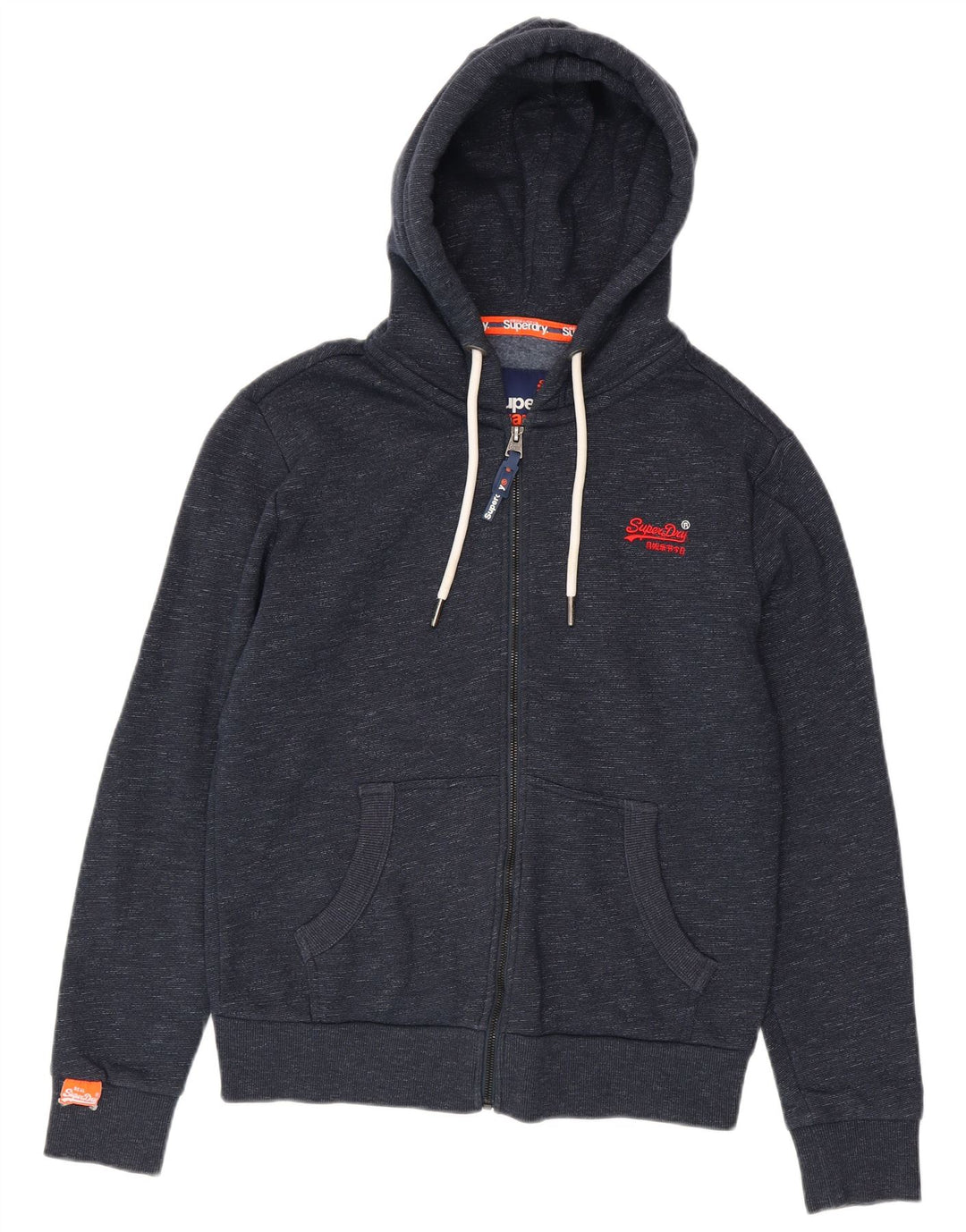 Maglione con cappuccio e zip da uomo Superdry in cotone screziato blu navy medio