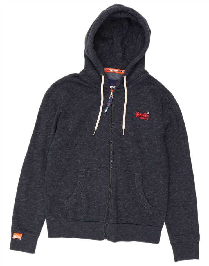 Maglione con cappuccio e zip da uomo Superdry in cotone screziato blu navy medio