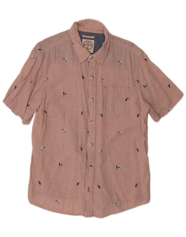 Camicia da uomo a maniche corte, vestibilità regolare, Fat Face, grande lino rosa con stampa animalier