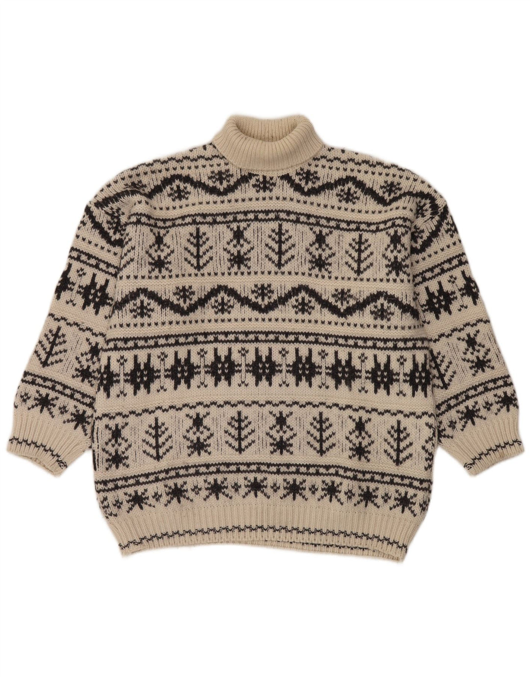 Maglione maglione vintage da uomo con collo alto, medio, bianco sporco, acrilico Fair Isle
