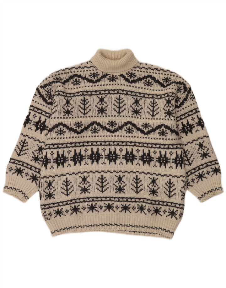 Maglione maglione vintage da uomo con collo alto, medio, bianco sporco, acrilico Fair Isle
