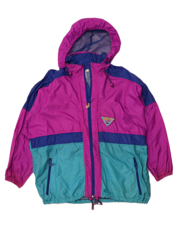 Giacca antipioggia con cappuccio da donna J JEANTEX UK 44/46 2XL Viola color block