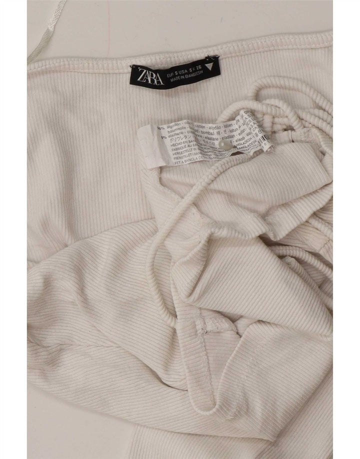 Top corto da donna Zara con allacciatura frontale a maniche lunghe UK 10 piccolo in cotone bianco