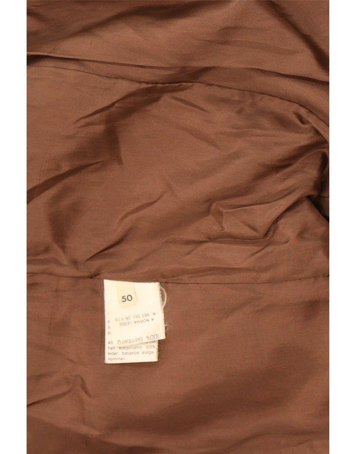 Cappotto in pelle militare doppiopetto vintage da uomo IT 50 grande marrone