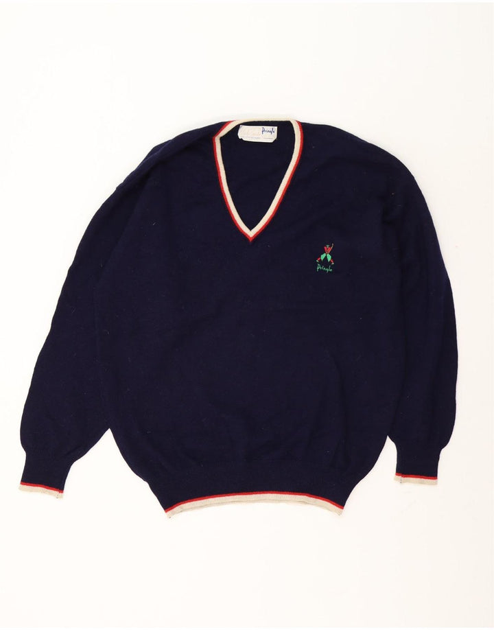 Maglione da uomo Pringle con scollo a V, grande, in lana vergine blu navy