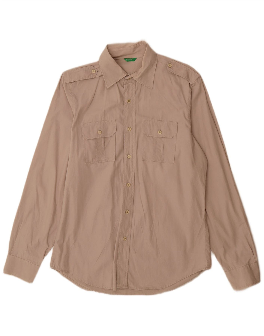 Camicia militare militare da uomo Benetton in cotone beige medio
