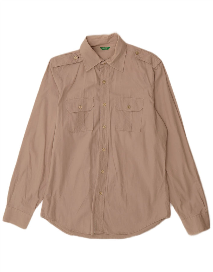 Camicia militare militare da uomo Benetton in cotone beige medio