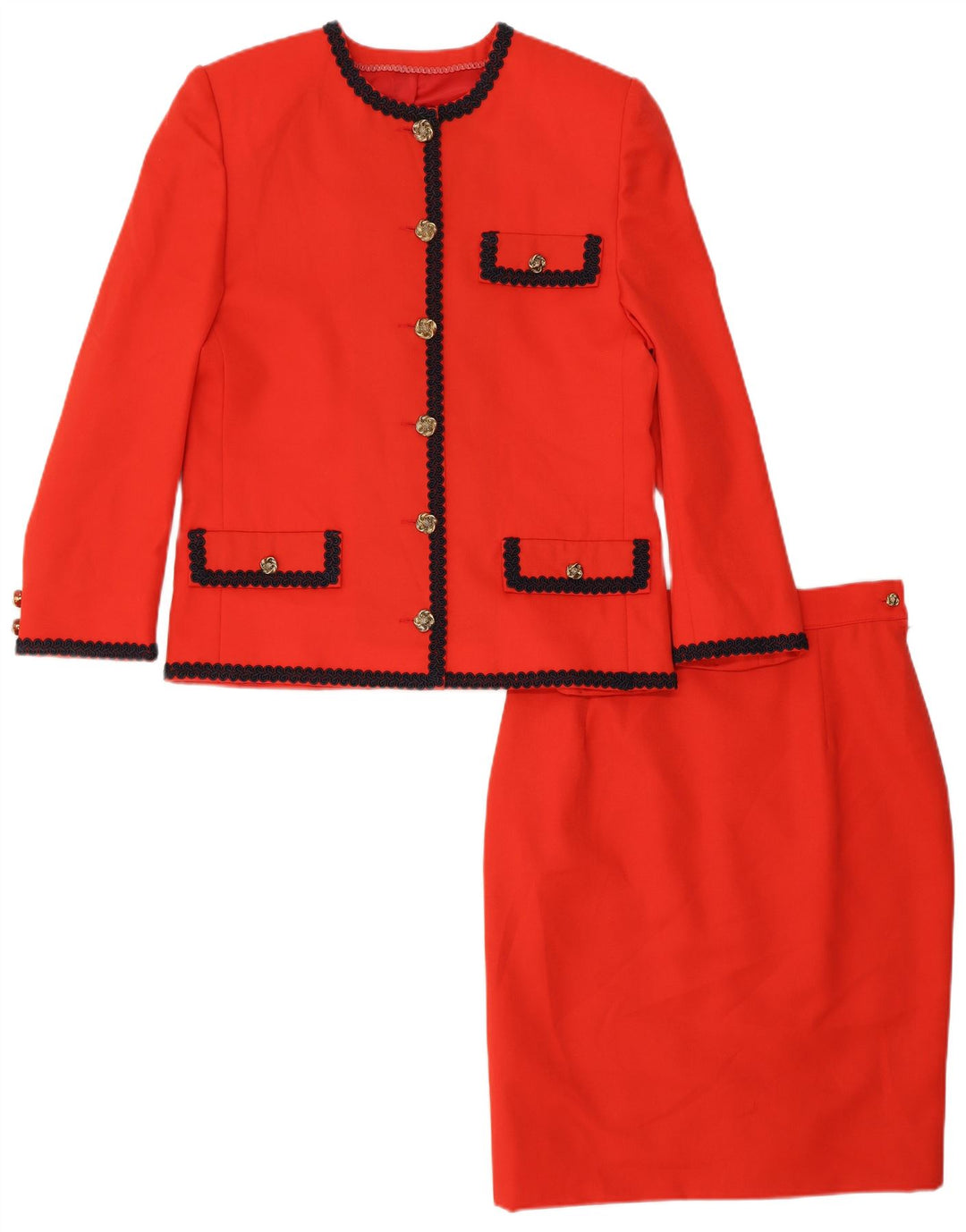 Set gonna vintage da donna a 6 bottoni in 2 pezzi UK 12 medio W28 rosso