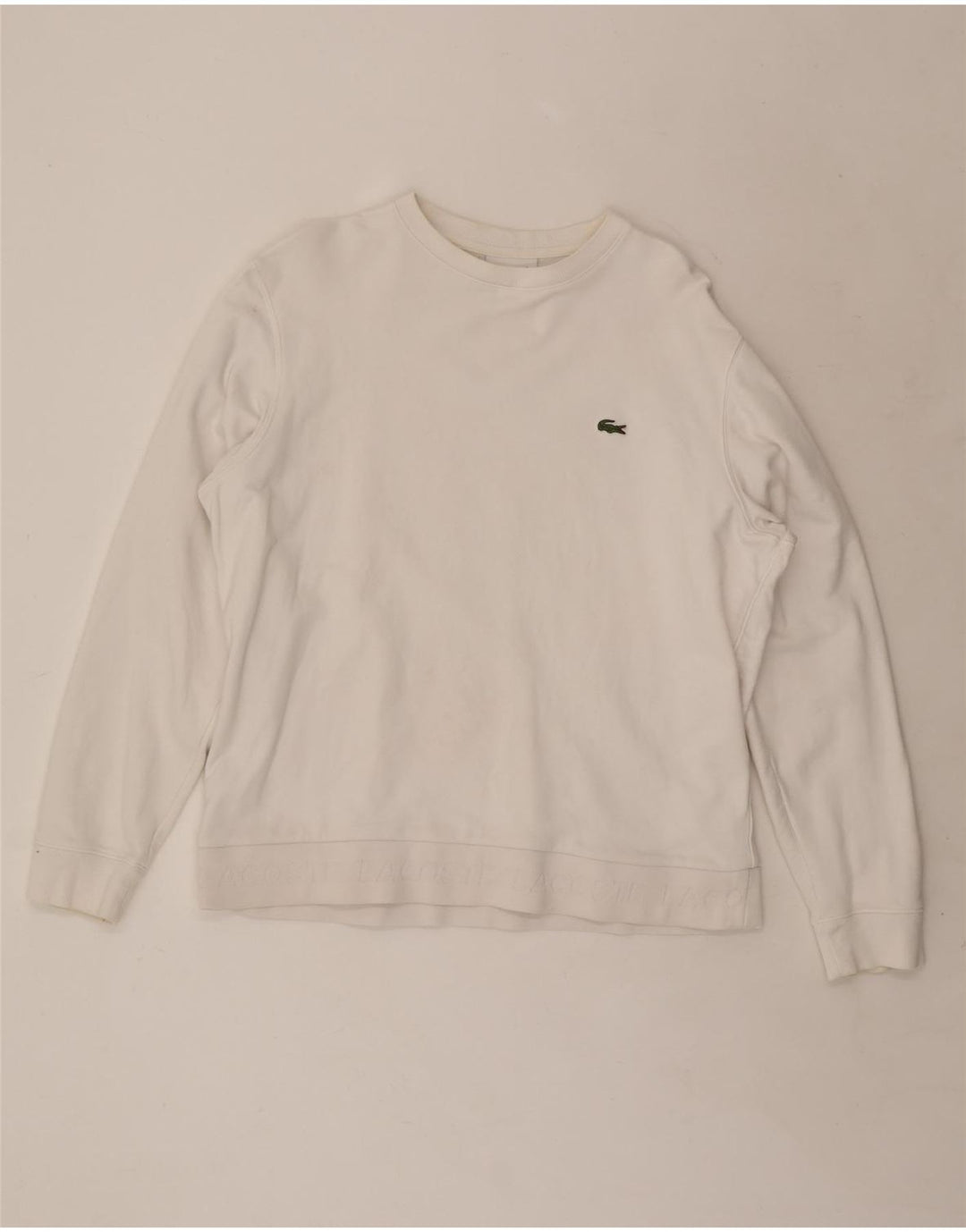 LACOSTE Felpa da uomo Maglione Taglia 6 XL Cotone bianco