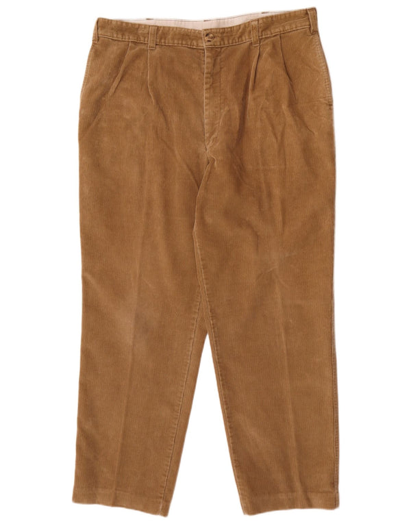 Pantaloni da uomo in velluto a coste con peghe Marks & Spencer W38 L29 cotone marrone