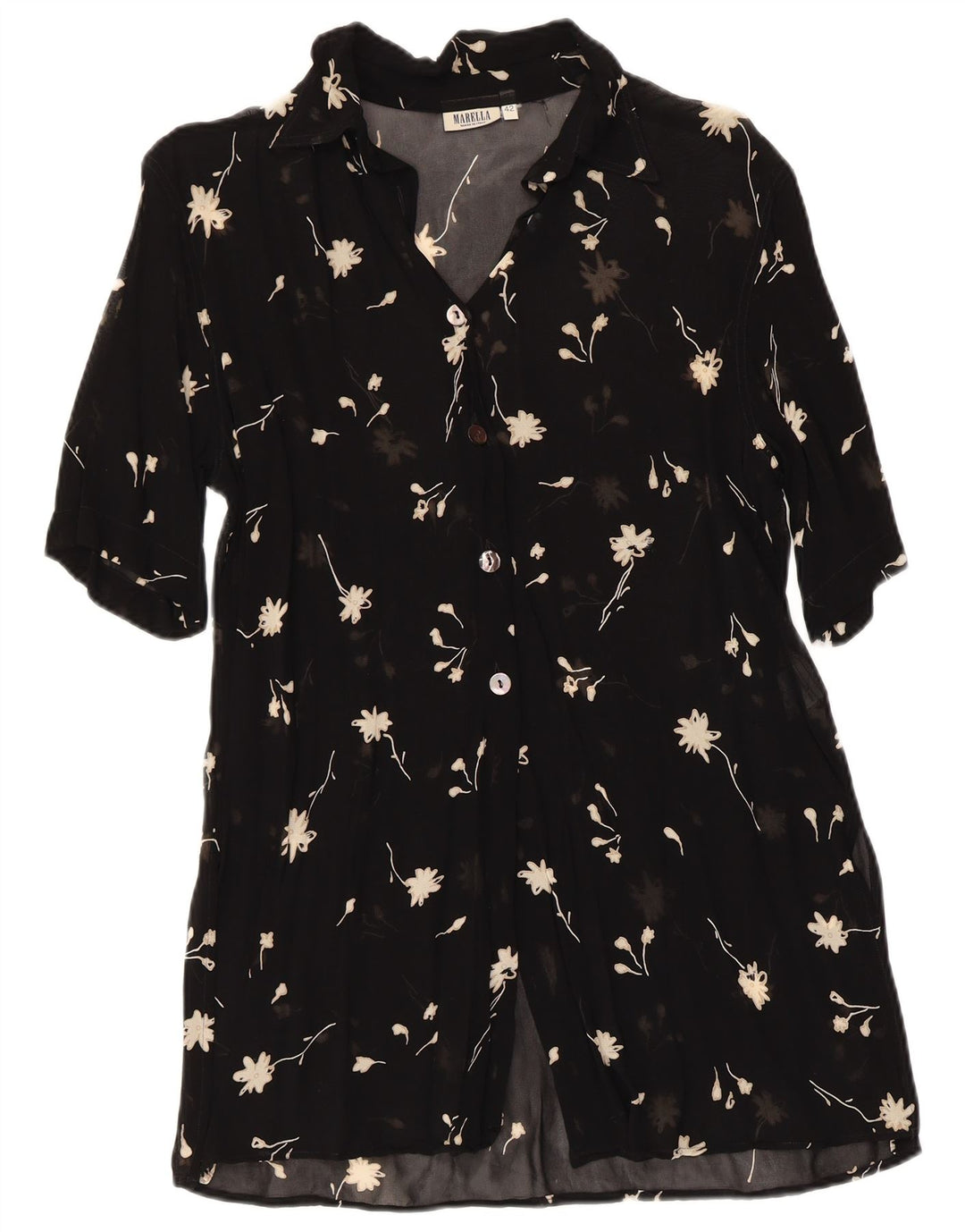 MARELLA Womens Short Sleeve Shirt Blouse IT 42 Medium Black Floral Viscose