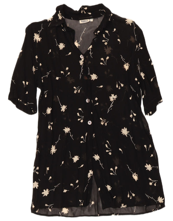 MARELLA Womens Short Sleeve Shirt Blouse IT 42 Medium Black Floral Viscose