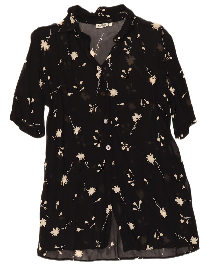 MARELLA Womens Short Sleeve Shirt Blouse IT 42 Medium Black Floral Viscose