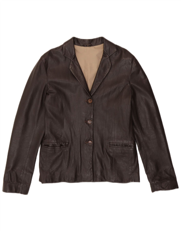 Giacca blazer in pelle vintage da donna a 3 bottoni EU 38 in pelle marrone medio