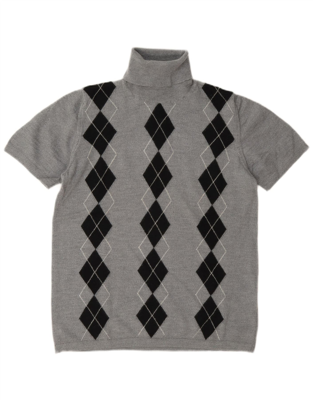 Maglione maglione vintage da donna con collo alto UK 14 Grigio medio Argyle/Diamante