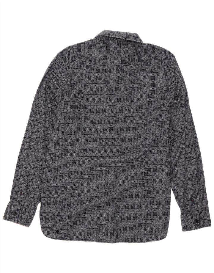 Ted Baker Camicia da uomo slim fit taglia 4 grande cotone geometrico blu navy