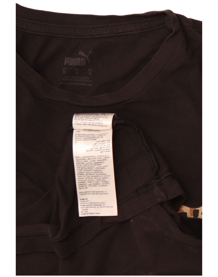 PUMA T-shirt grafica da donna Top UK 12 Medium Nero Cotone