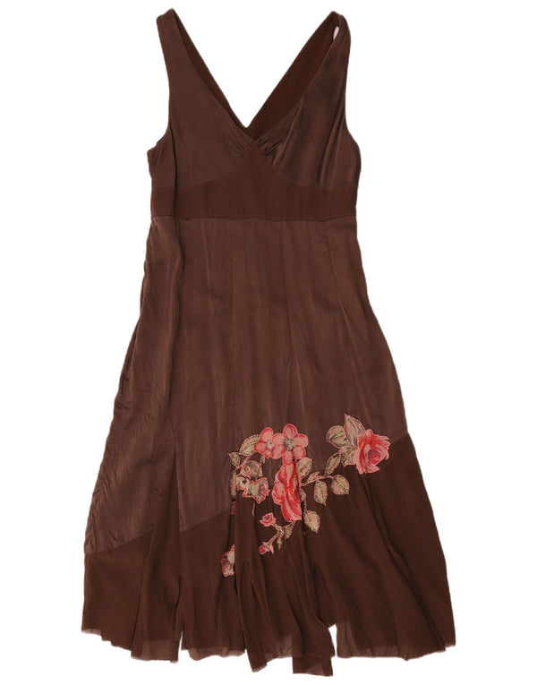 Abito asimmetrico senza maniche da donna Coast UK 14 Seta floreale marrone medio